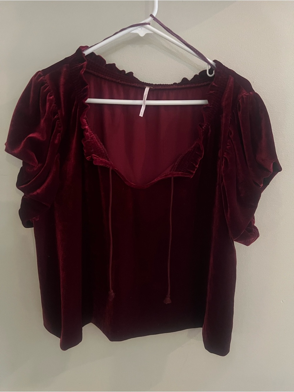 Free People Women's Velvet Ruffle Tie-Neck Top - Burgundy